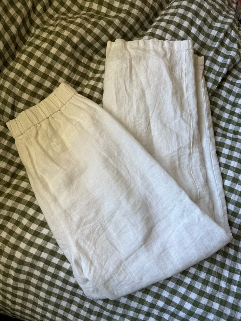 Quince White 100% European Linen Pleated Trousers (WORN ONCE)